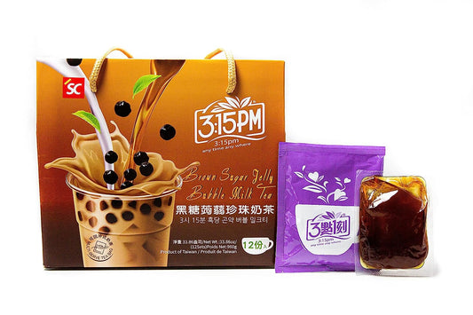 3:15pm Brown Sugar Milk Tea with Konjac Jelly - Authentic Bubble Tea, by 3:15pm, 33.86oz (Pack of 12)