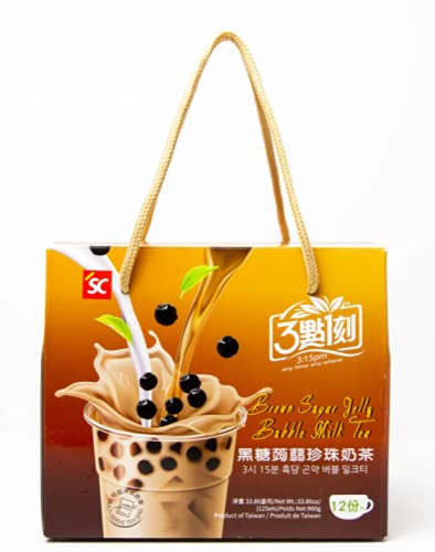 3:15pm Brown Sugar Milk Tea with Konjac Jelly - Authentic Bubble Tea, by 3:15pm, 33.86oz (Pack of 12)